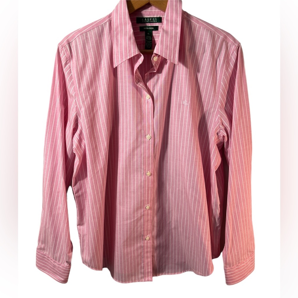 Lauren Ralph Lauren Pink Striped Button Down Shirt